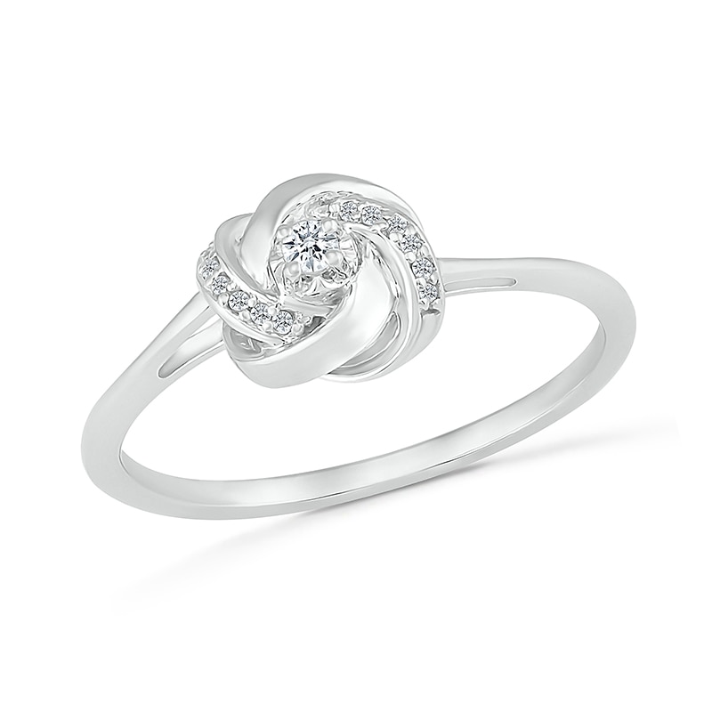 Main Image 1 of 1/20 CT. T.W. Diamond Love Knot Promise Ring in Sterling Silver