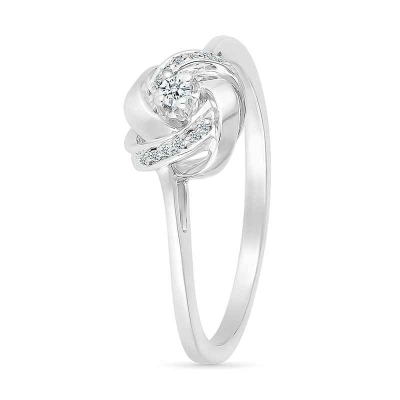 Main Image 2 of 1/20 CT. T.W. Diamond Love Knot Promise Ring in Sterling Silver