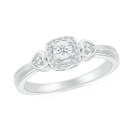 1/10 CT. T.W. Diamond Square Frame Heart-Sides Promise Ring in Sterling Silver