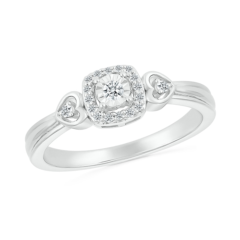 Main Image 1 of 1/10 CT. T.W. Diamond Square Frame Heart-Sides Promise Ring in Sterling Silver