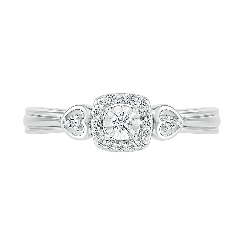 Main Image 3 of 1/10 CT. T.W. Diamond Square Frame Heart-Sides Promise Ring in Sterling Silver