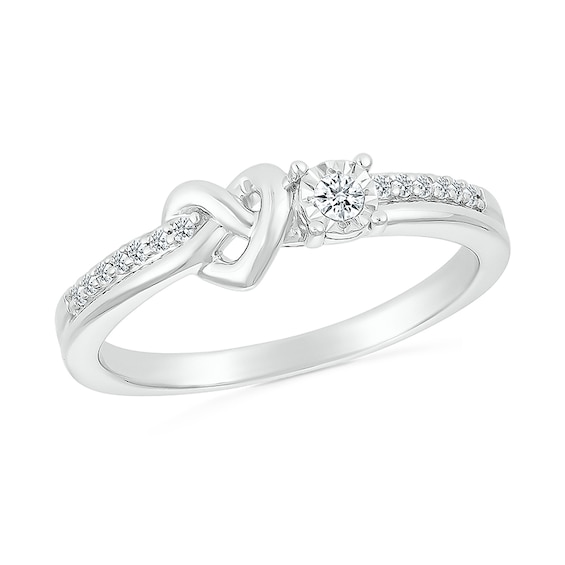 1/10 CT. T.w. Diamond Knotted Heart Promise Ring in Sterling Silver