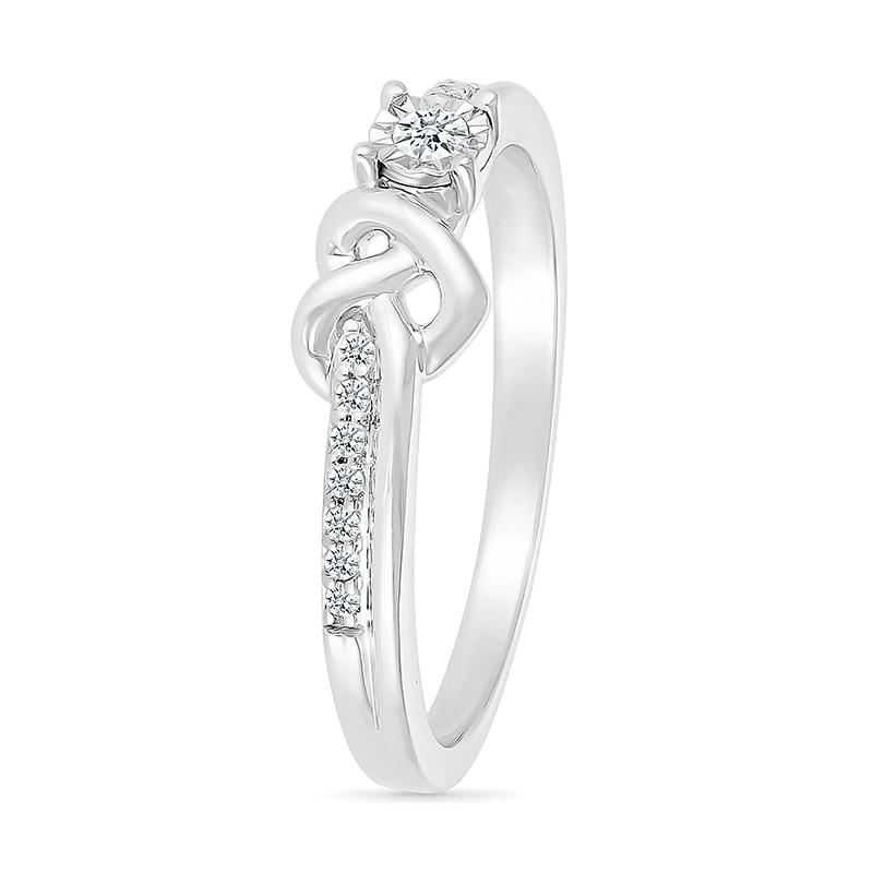 Main Image 2 of 1/10 CT. T.W. Diamond Knotted Heart Promise Ring in Sterling Silver