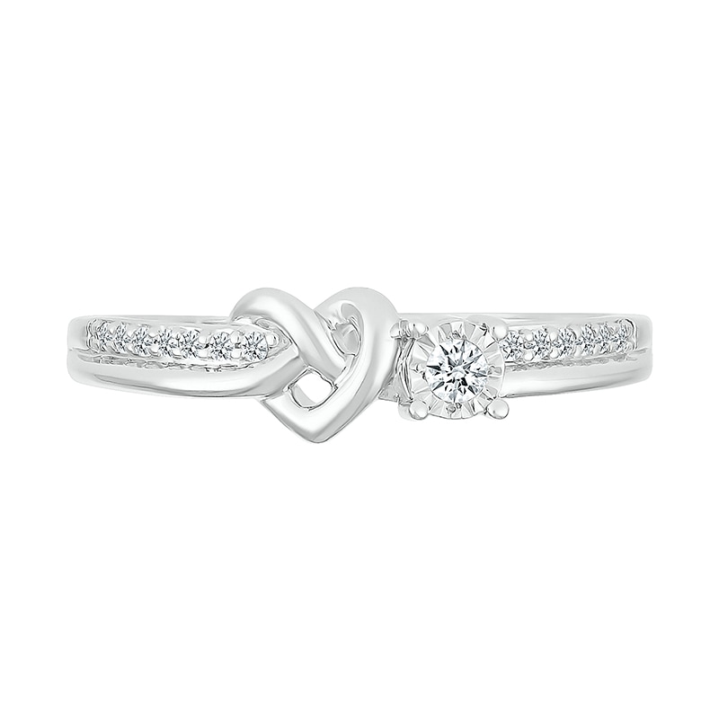 Main Image 3 of 1/10 CT. T.W. Diamond Knotted Heart Promise Ring in Sterling Silver