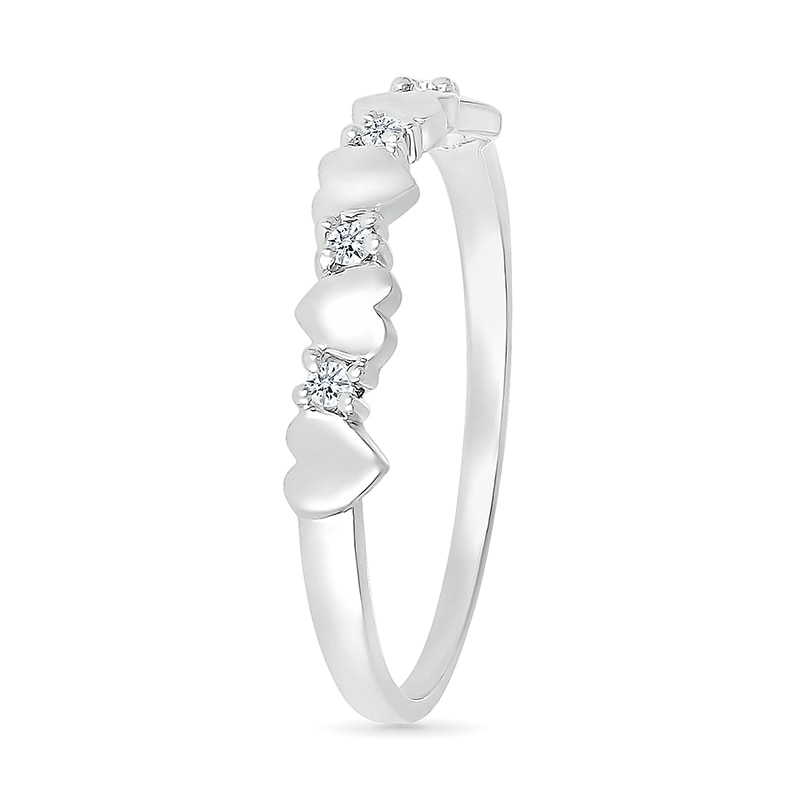 Main Image 2 of 1/20 CT. T.W. Diamond Alternating Five Heart Promise Ring in Sterling Silver