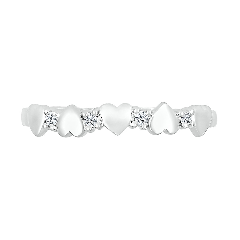 Main Image 3 of 1/20 CT. T.W. Diamond Alternating Five Heart Promise Ring in Sterling Silver