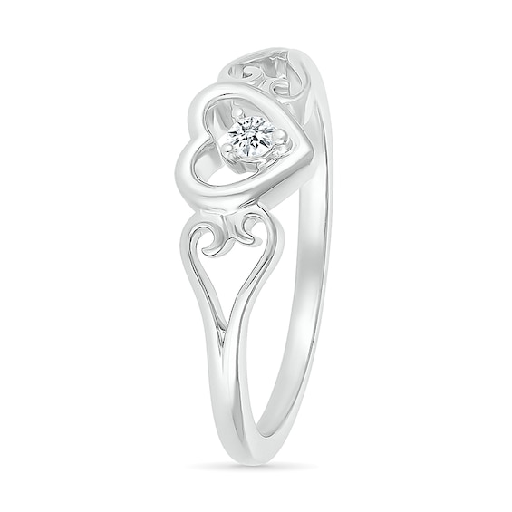1/20 CT. Diamond Solitaire Heart Scroll Shank Promise Ring in Sterling Silver