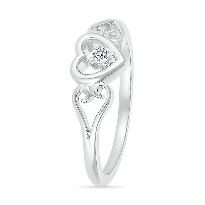 Main Image 2 of 1/20 CT. Diamond Solitaire Heart Scroll Shank Promise Ring in Sterling Silver