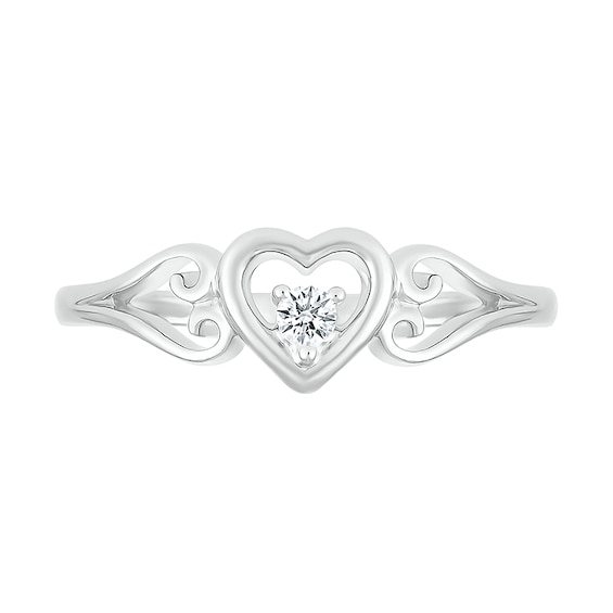 1/20 CT. Diamond Solitaire Heart Scroll Shank Promise Ring in Sterling Silver