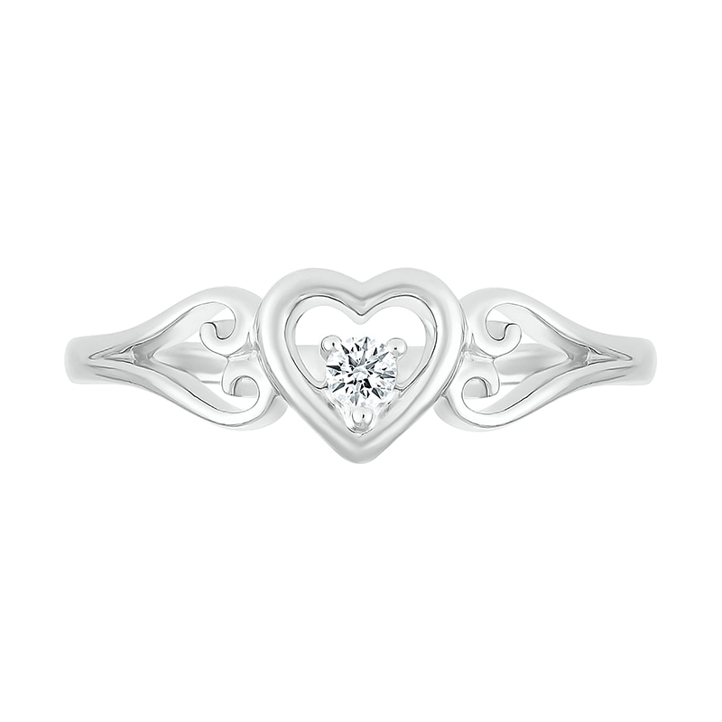 Main Image 3 of 1/20 CT. Diamond Solitaire Heart Scroll Shank Promise Ring in Sterling Silver