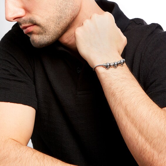 Vera Wang Men 1/10 CT. T.w. Black Diamond Skull Trio Bracelet in Sterling Silver - 8.5"