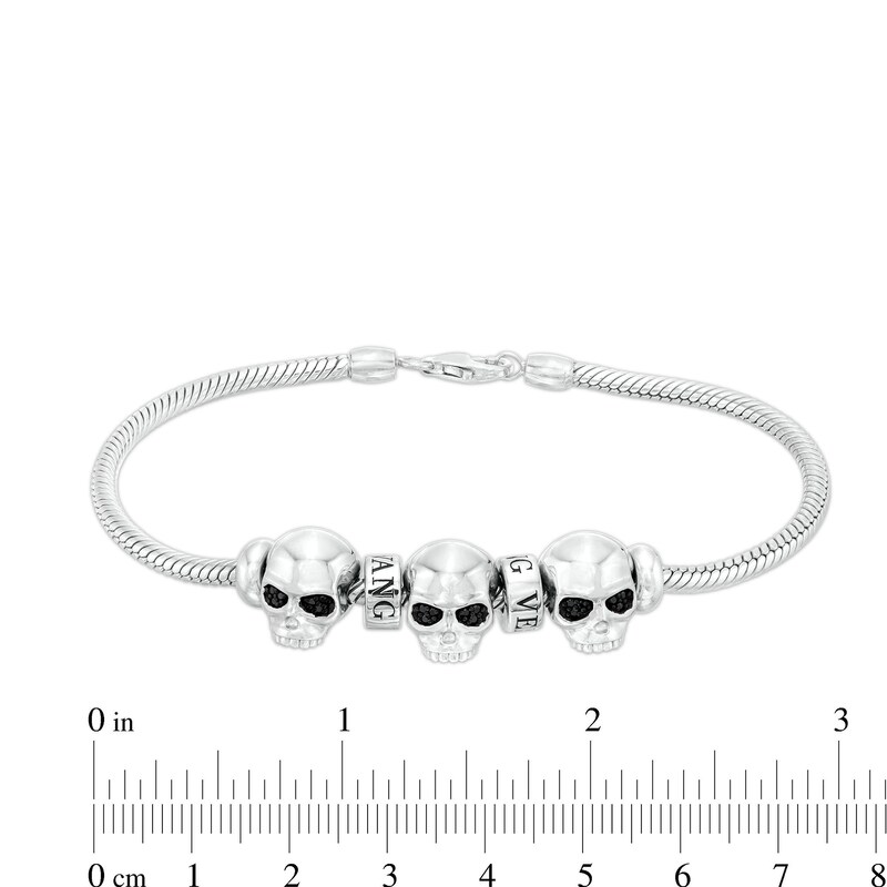 Main Image 4 of Vera Wang Men 1/10 CT. T.W. Black Diamond Skull Trio Bracelet in Sterling Silver - 8.5"