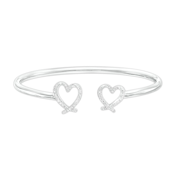 The Kindred Heart from Vera Wang Love Collection 1/4 CT. T.w. Diamond Double Ribbon Heart Bangle in Sterling Silver