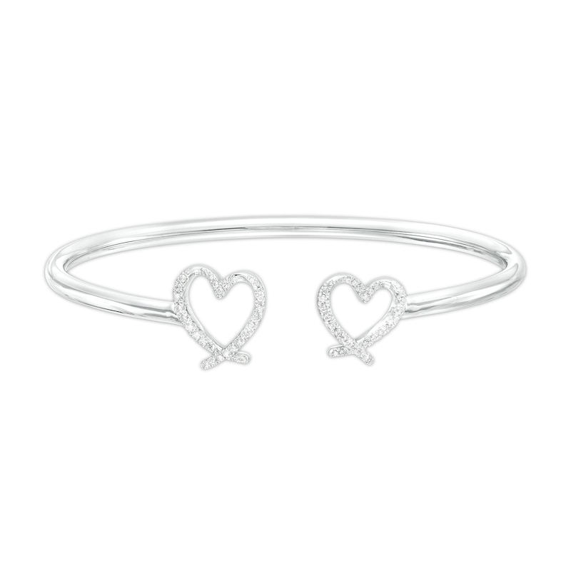 The Kindred Heart from Vera Wang Love Collection 1/4 CT. T.W. Diamond Double Ribbon Heart Bangle in Sterling Silver
