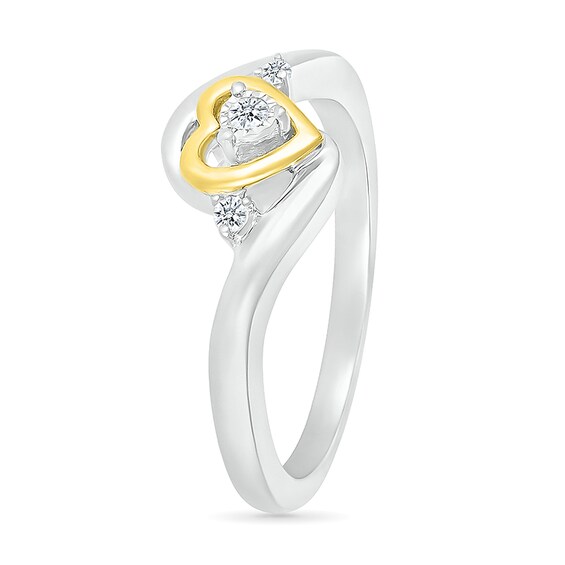 1/20 CT. T.w. Diamond Heart Three Stone Bypass Promise Ring in Sterling Silver and 14K Gold Plate