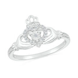 1/15 CT. T.W. Diamond Claddagh Promise Ring in Sterling Silver&nbsp;