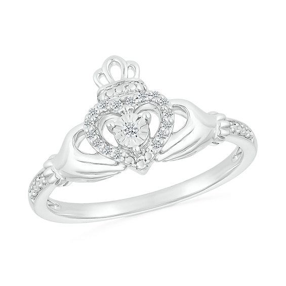 1/15 CT. T.w. Diamond Claddagh Promise Ring in Sterling Silver