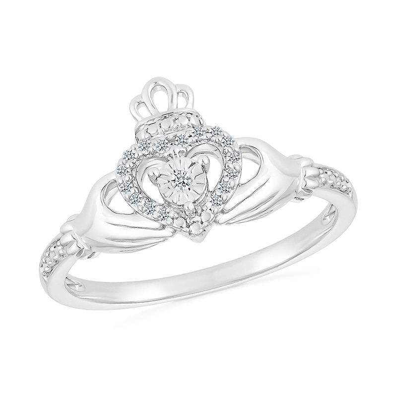 Main Image 1 of 1/15 CT. T.W. Diamond Claddagh Promise Ring in Sterling Silver&nbsp;