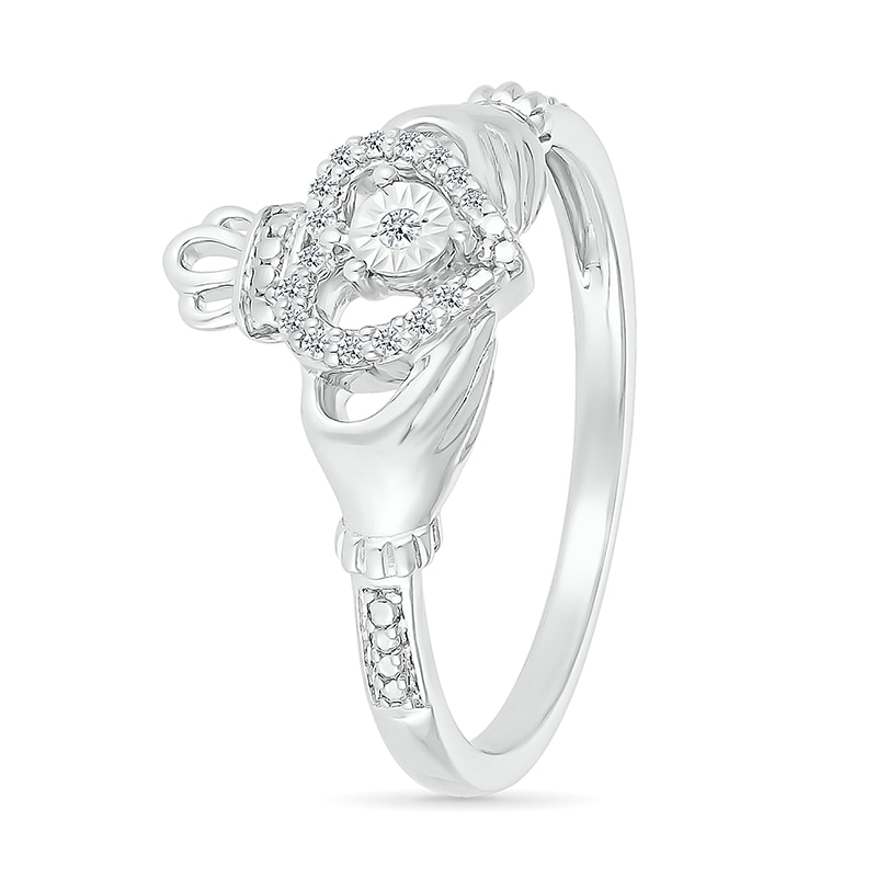Main Image 2 of 1/15 CT. T.W. Diamond Claddagh Promise Ring in Sterling Silver&nbsp;