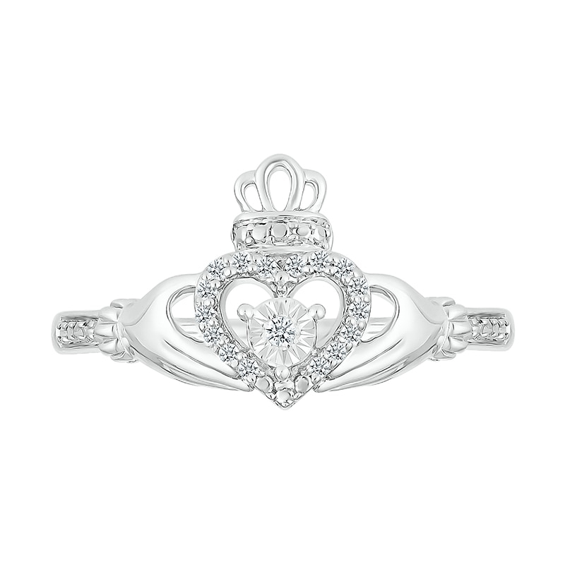 Main Image 3 of 1/15 CT. T.W. Diamond Claddagh Promise Ring in Sterling Silver&nbsp;