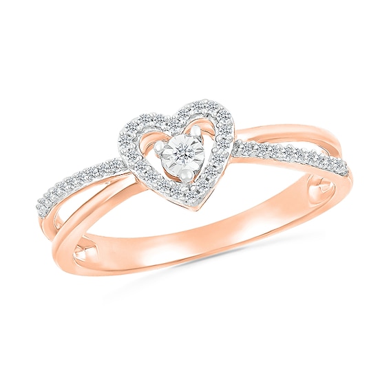 1/8 CT. T.w. Diamond Heart Frame Criss-Cross Promise Ring in 10K Rose Gold