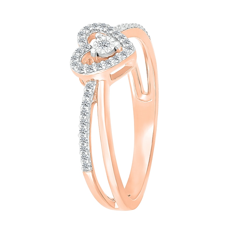Main Image 2 of 1/8 CT. T.W. Diamond Heart Frame Criss-Cross Promise Ring in 10K Rose Gold