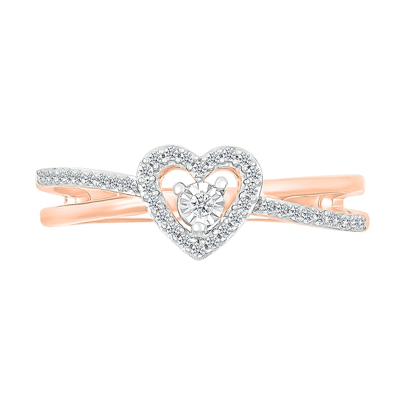 Main Image 3 of 1/8 CT. T.W. Diamond Heart Frame Criss-Cross Promise Ring in 10K Rose Gold