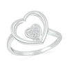 Thumbnail Image 1 of 1/20 CT. T.W. Heart-Shaped Multi-Diamond Large and Small Open Frame Tilted Heart Promise Ring in Sterling Silver