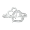Thumbnail Image 2 of 1/6 CT. T.W. Diamond Tilted and Sideways Double Interlocking Hearts Split Shank Promise Ring in Sterling Silver