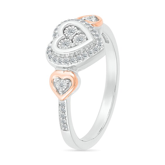 1/8 CT. T.w. Diamond Heart Frame Heart-Sides Promise Ring in Sterling Silver and 10K Rose Gold