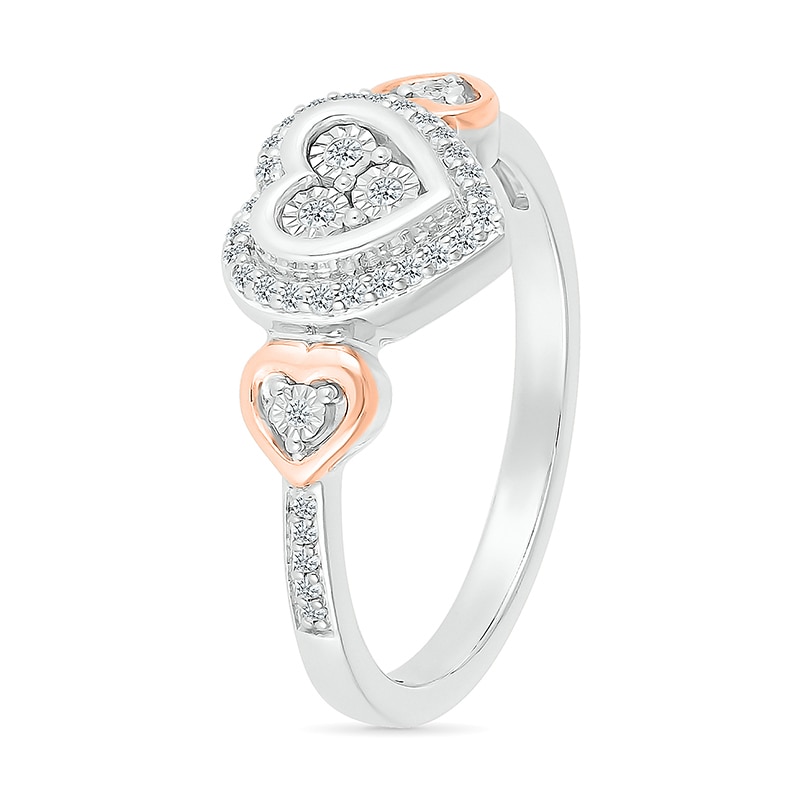 Main Image 2 of 1/8 CT. T.W. Diamond Heart Frame Heart-Sides Promise Ring in Sterling Silver and 10K Rose Gold