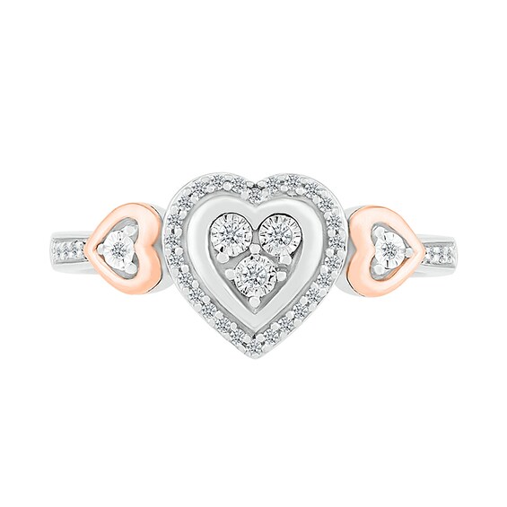 1/8 CT. T.w. Diamond Heart Frame Heart-Sides Promise Ring in Sterling Silver and 10K Rose Gold