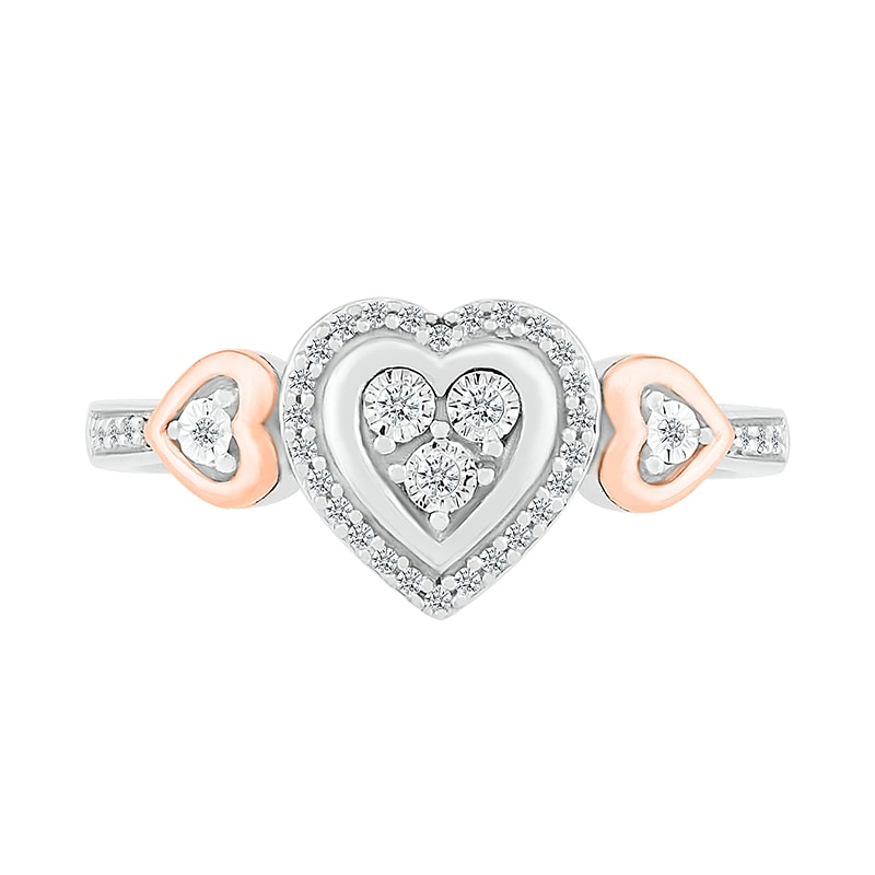 Main Image 3 of 1/8 CT. T.W. Diamond Heart Frame Heart-Sides Promise Ring in Sterling Silver and 10K Rose Gold