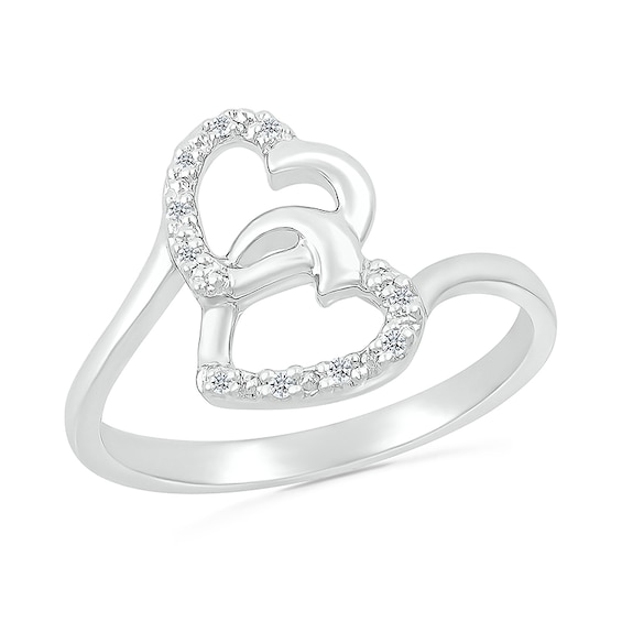1/20 CT. T.w. Diamond Titled Interlocking Hearts Promise Ring in Sterling Silver