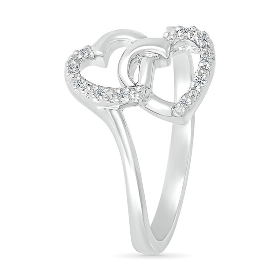 1/20 CT. T.w. Diamond Titled Interlocking Hearts Promise Ring in Sterling Silver