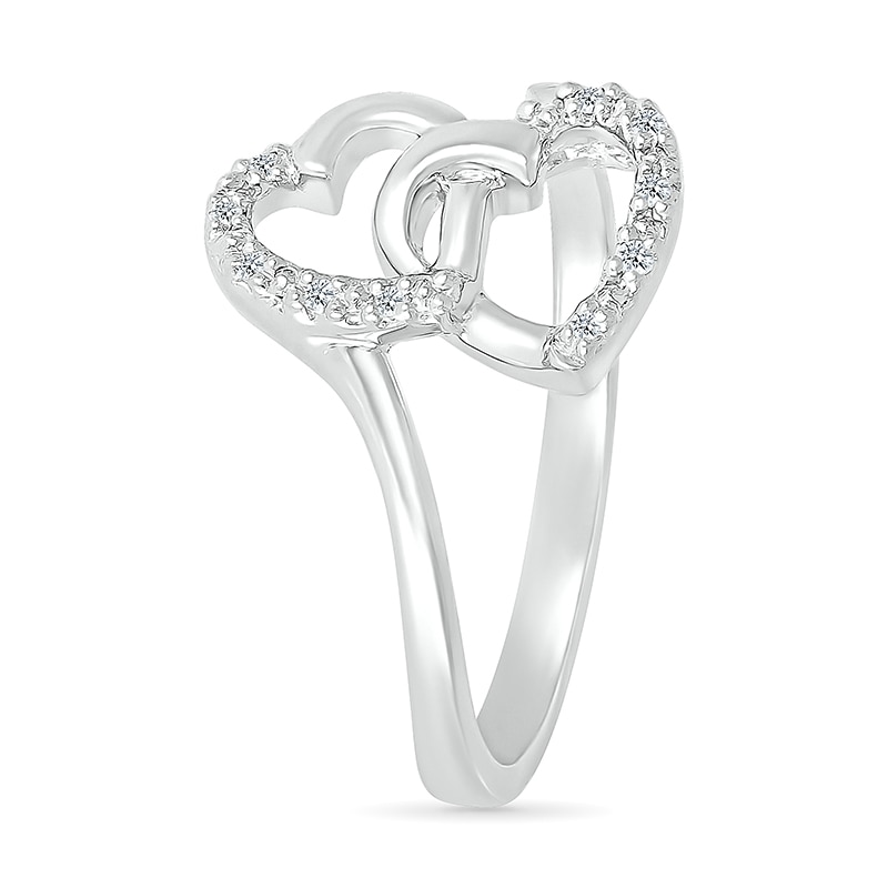 Main Image 2 of 1/20 CT. T.W. Diamond Titled Interlocking Hearts Promise Ring in Sterling Silver