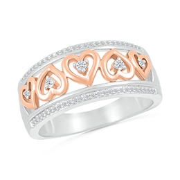 1/6 CT. T.W. Diamond Alternating Heart Frame Promise Ring in Sterling Silver and 14K Rose Gold Plate