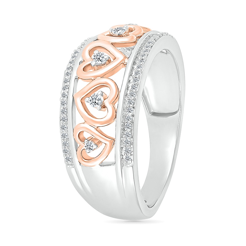 Main Image 2 of 1/6 CT. T.W. Diamond Alternating Heart Frame Promise Ring in Sterling Silver and 14K Rose Gold Plate