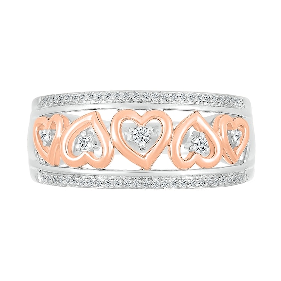 1/6 CT. T.w. Diamond Alternating Heart Frame Promise Ring in Sterling Silver and 14K Rose Gold Plate