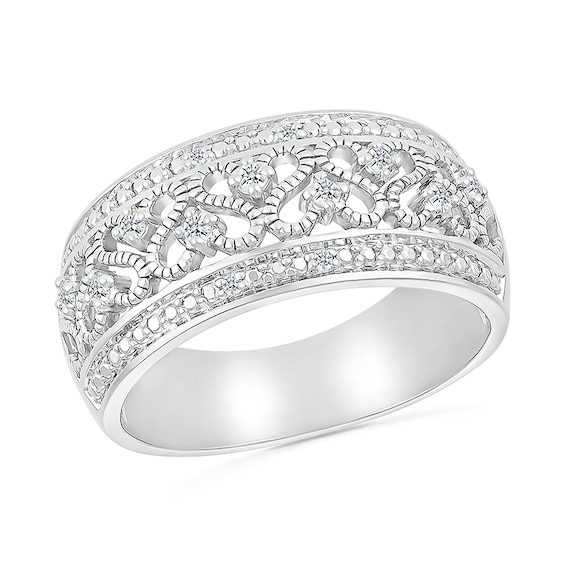 1/10 CT. T.w. Diamond Alternating Heart Scroll Band in Sterling Silver