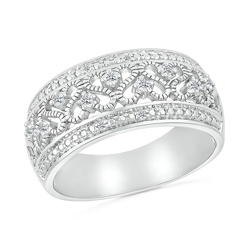 Main Image 1 of 1/10 CT. T.W. Diamond Alternating Heart Scroll Band in Sterling Silver