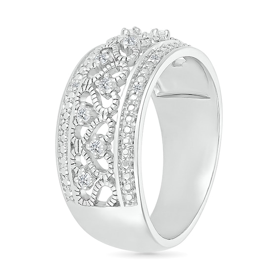 1/10 CT. T.w. Diamond Alternating Heart Scroll Band in Sterling Silver
