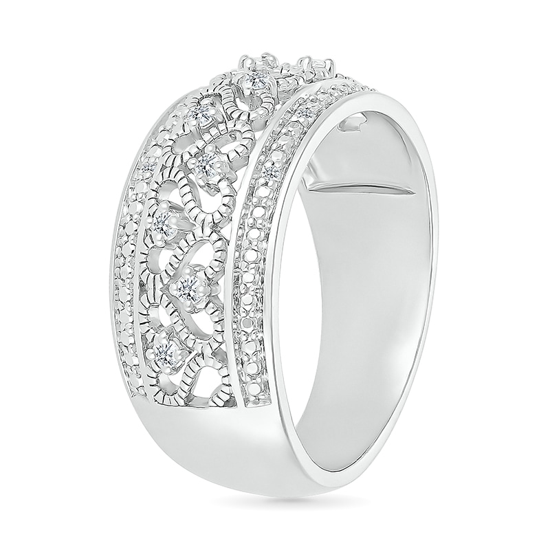 Main Image 2 of 1/10 CT. T.W. Diamond Alternating Heart Scroll Band in Sterling Silver