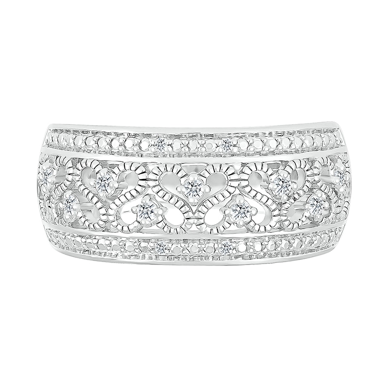Main Image 3 of 1/10 CT. T.W. Diamond Alternating Heart Scroll Band in Sterling Silver