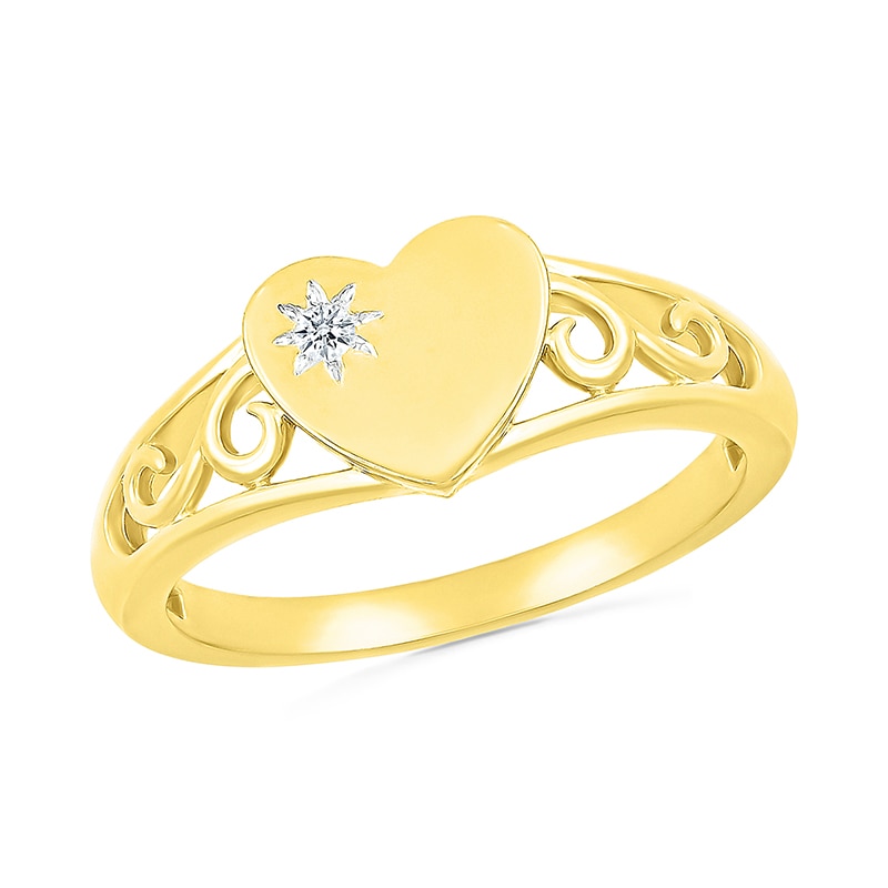Main Image 1 of Diamond Accent Etched Sun Heart Scroll Open Shank Promise Ring in Sterling Silver with 14K Gold Plate