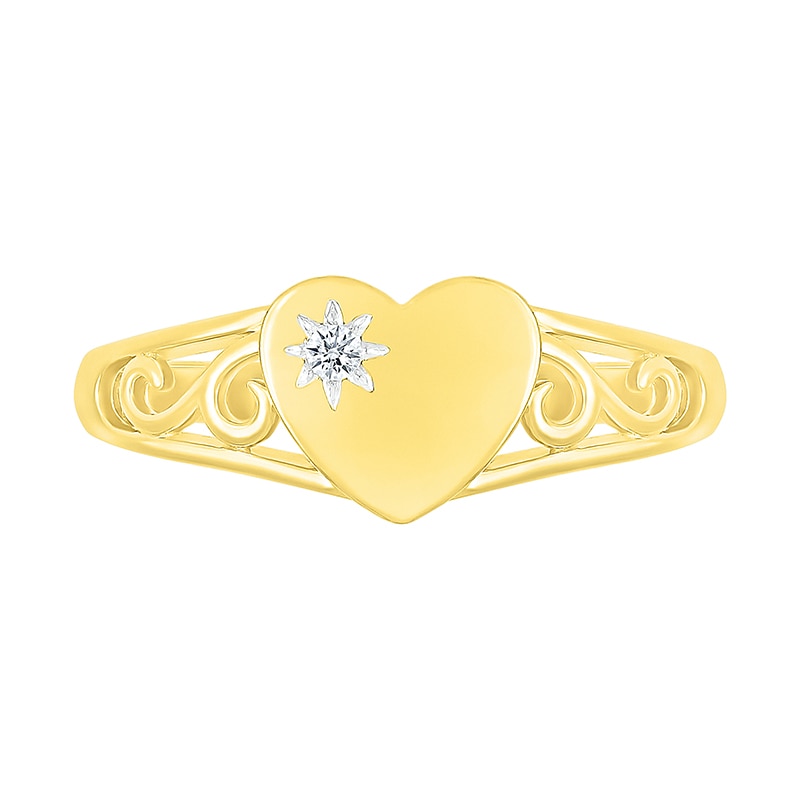 Main Image 3 of Diamond Accent Etched Sun Heart Scroll Open Shank Promise Ring in Sterling Silver with 14K Gold Plate