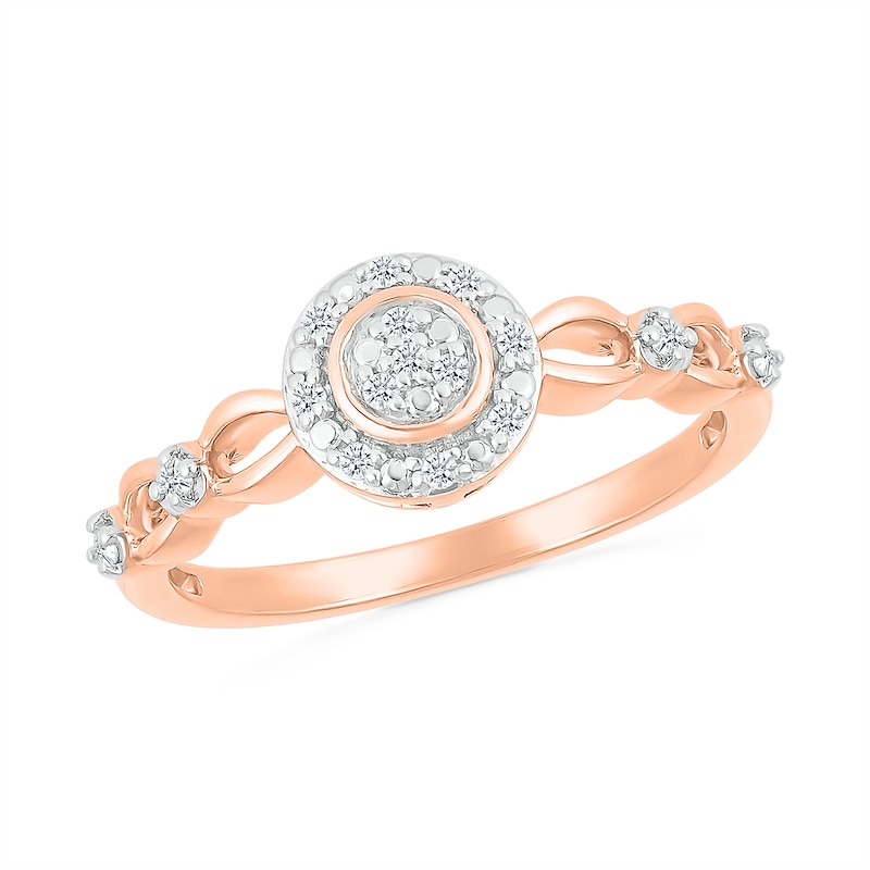 1/10 CT. T.W. Multi-Diamond Frame Alternating Circle Open Split Shank Promise Ring in 10K Rose Gold