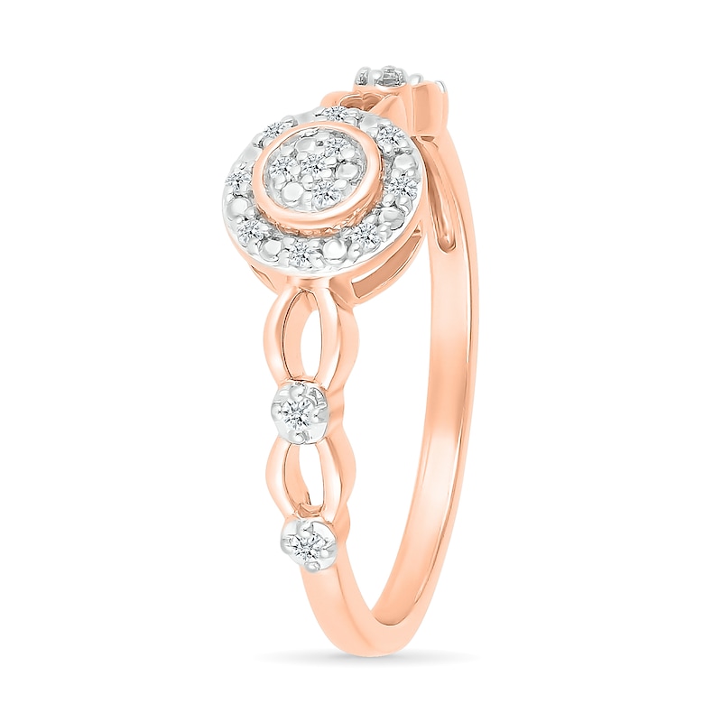 1/10 CT. T.W. Multi-Diamond Frame Alternating Circle Open Split Shank Promise Ring in 10K Rose Gold