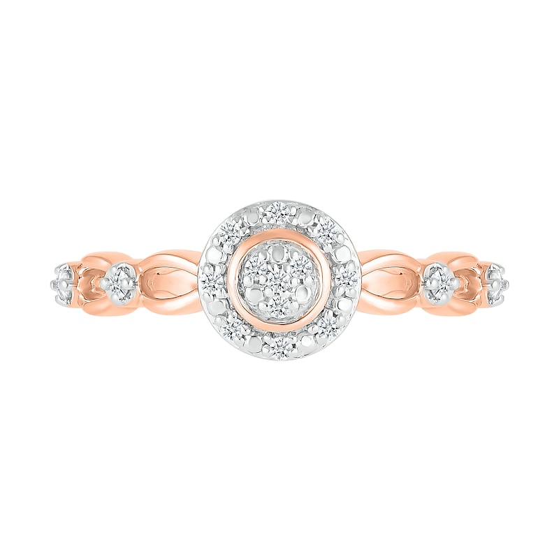 1/10 CT. T.W. Multi-Diamond Frame Alternating Circle Open Split Shank Promise Ring in 10K Rose Gold