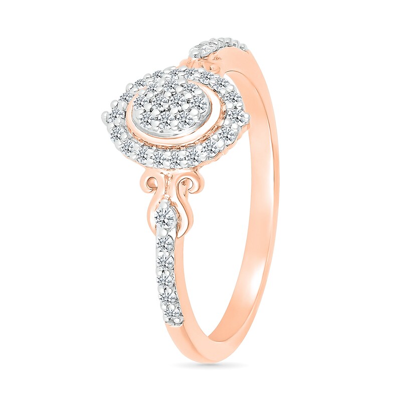 1/5 CT. T.W. Oval Multi-Diamond Frame Scroll Shank Promise Ring in 10K Rose Gold
